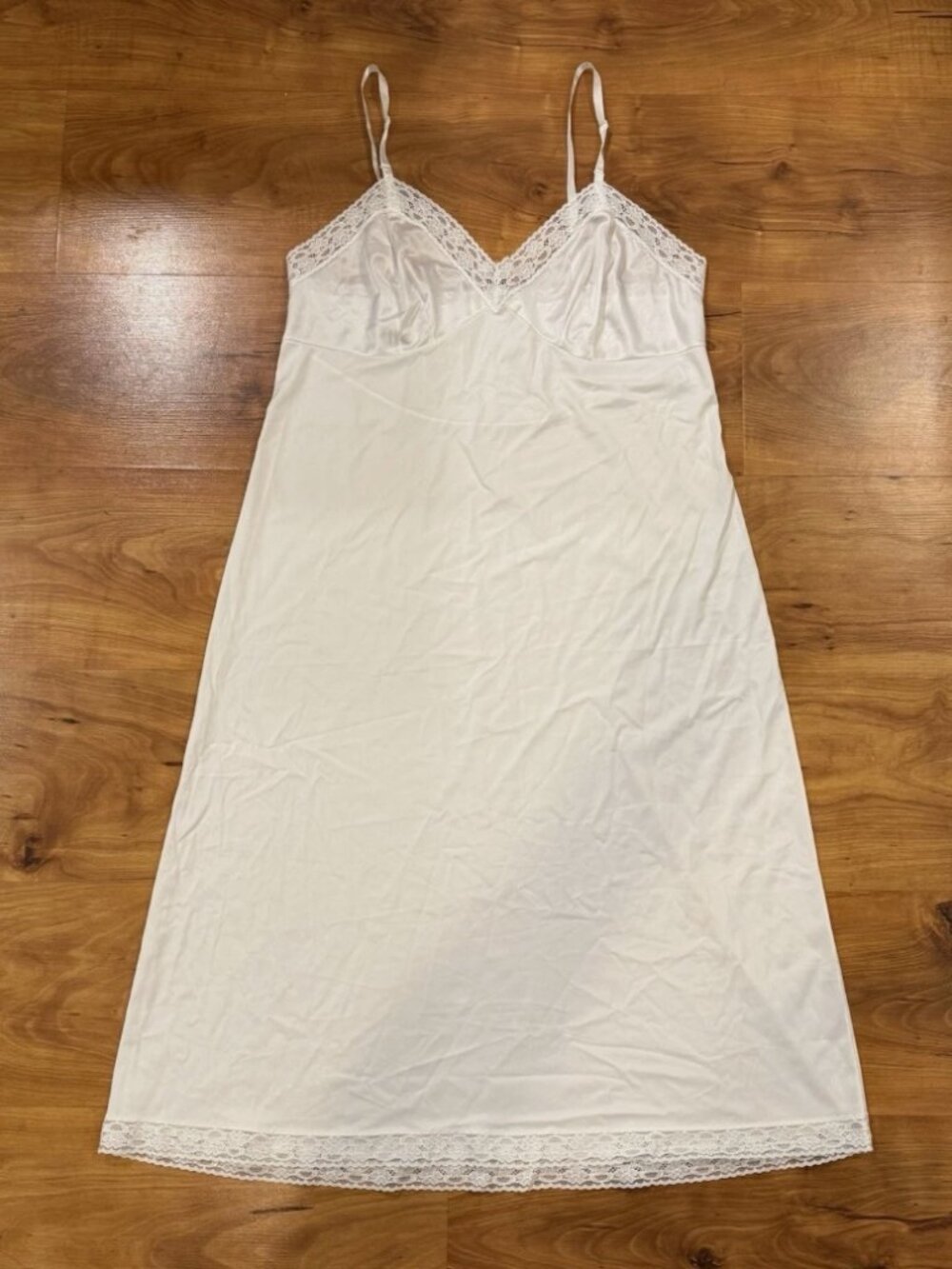 VTG 60s Vanity Fair Nylon Lace Trim Night Lingerie Slip Dress White Women’s 40